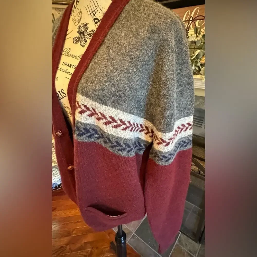 Jantzen Vintage Streetwear Wool Blend Knit Fair Isle Cardigan Sweater USA Medium - Picture 2 of 6